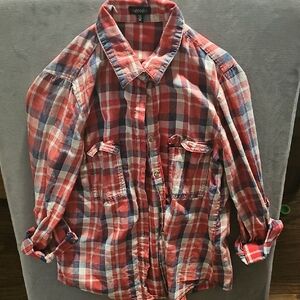 Stoosh Red, Blue and Cream Plaid Casual Button-Up Shirt